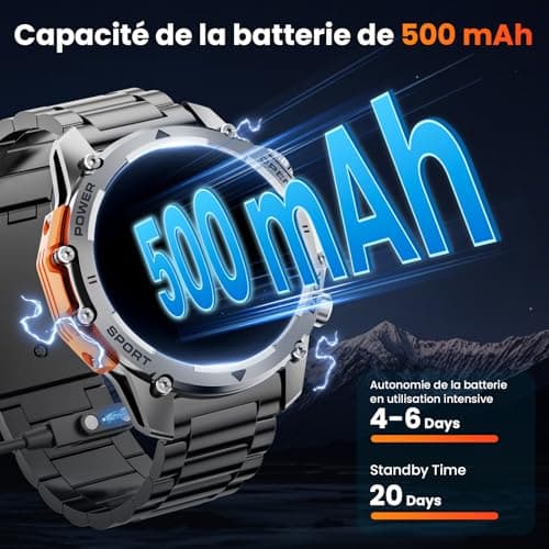 Montre Connectée Homme 1,52"HD Écran Smartwatch, 500 mAh Batterie et 120+ Modes Sportifs, Montre Connectée Militaire avec Fréquence Cardiaque/SpO2/Sommeil Moniteur et Lampe De Poche pour Android iOS - Image 6