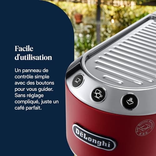 De'Longhi Dedica Style EC685.R Stainless Steel Pump Coffee Machine for Ground Coffee or Pods, Espresso and Cappuccino Machine, 1.3L Tank, Drip Free System, Red - Image 6