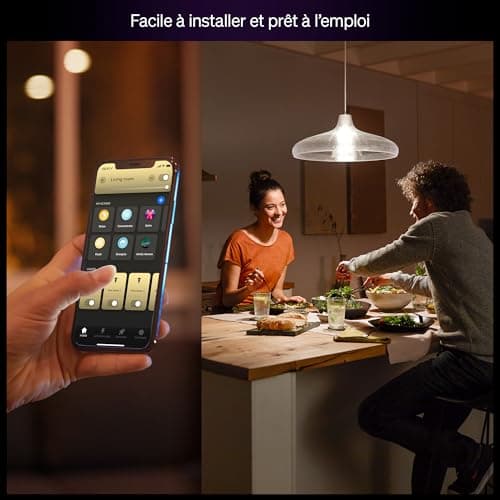 Philips Hue Ampoule LED connectée A60, Lumière blanche chaude 2700 K, Culot E27, 9,5 W, 1100 lumens, Intensité variable, Compatible avec Alexa, Google Assistant et Apple Home, pack de 2 - Image 4