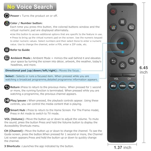 Universal Remote Control for Samsung Smart TV Replacement Remote Control for Samsung TV QLED UHD SUHD HDR LCD LED HDTV Frame Curved 4K 8K 3D Smart TVs - Image 8
