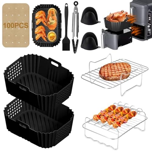 Silicone Air Fryer Mould for Ninja Double Stack SL400EU, 13pcs Silicone Air Fryer Accessories for Foodi Max Dual Zone 9.5L AF400EU, AF300EU 7.5L, Reusable, Oil-Free Fryer - Image 2