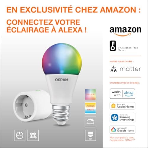 OSRAM SMART+ RGBW, lampe LED E27 avec Matter over Wifi, spécialement conçue pour ALEXA,remplace 100W, blanc chaud à blanc froid, 16 millions de couleurs RGB, pack de 1,non compatible avec appli SMART+ - Image 5