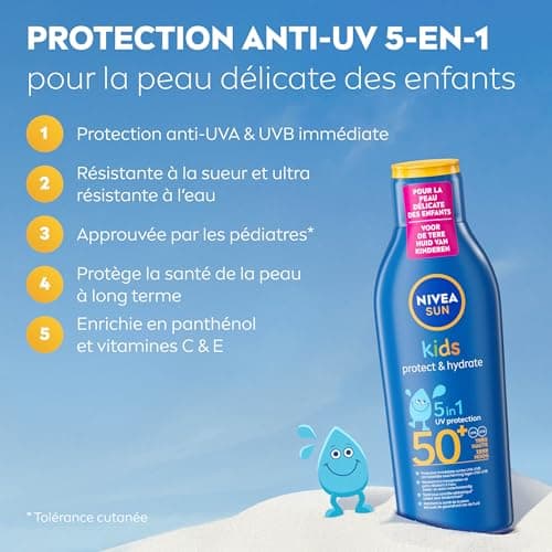 NIVEA SUN Lait Solaire Protect & Hydrate Kids SPF 50+ 200 ml — Crème Solaire résistante à l'eau — Haute Protection Visage et Corps pour la peau délicate des Enfants - Image 3