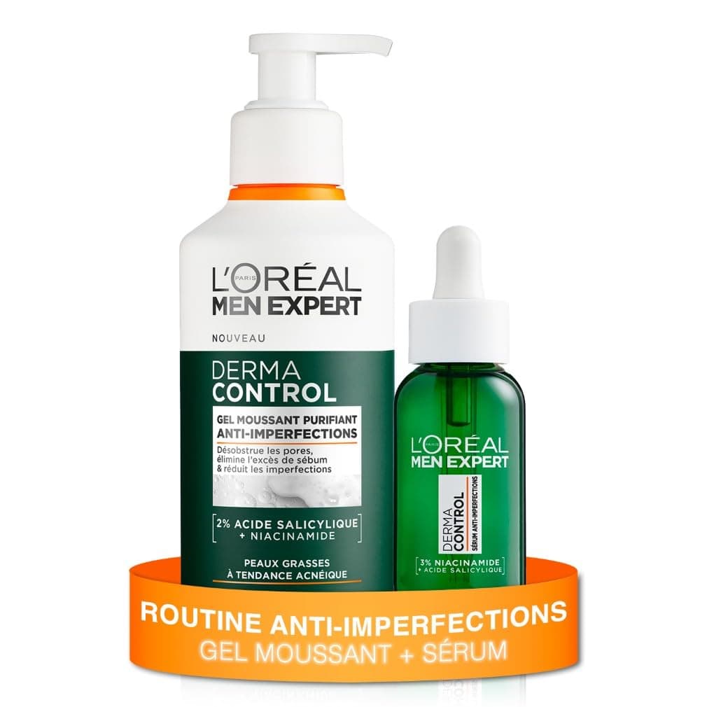 L'Oréal Men Expert Anti-Blemish Routine - Purifying Foaming Gel + Serum - Enriched with Salicylic Acid & Niacinamide - Derma Control - 260 ml + 30 ml - Image 1