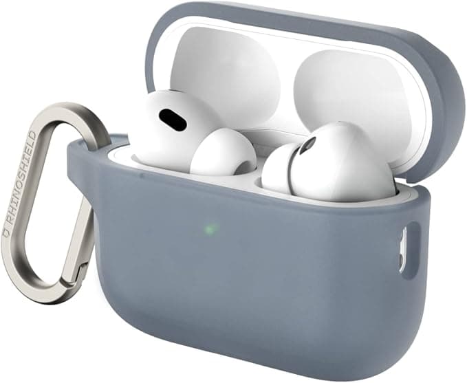 RHINOSHIELD Case with Carabiner Compatible with Apple [AirPods Pro 2] | Military Grade Protection Against Shock, Scratch Resistant, Wireless Charging - [Silver Grey, Standard Set] - Image 1
