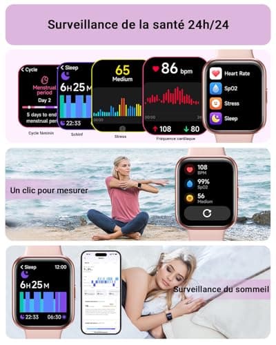 Women's Smartwatch 1.85 Inch Smartwatch for Samsung iPhone Android, Alexa Built-in 3ATM 100+ Sports Modes SpO2/Sleep/Heart Rate/Pedometer/Calories Pink - Image 6