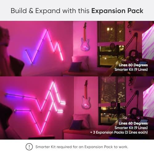 Nanoleaf Lines 60 Degrés Pack d'Extension, 3 Barres Lumineuses LED RGBW Connectées - Appliques Murales Luminaires Intérieur Modulaires Wi-Fi 16M Couleurs, Compatible Alexa, pour Salon Chambre Gaming - Image 6