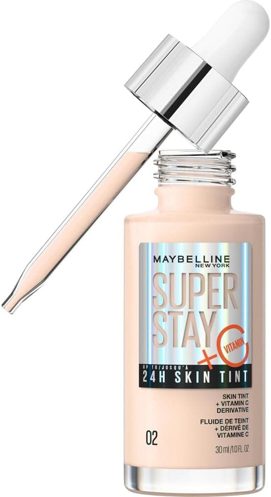 Maybelline New York - Fond de Teint Fluide - Glow & Soin de la Peau - À la Vitamine C - Longue Tenue 24H - Formule Vegan - Superstay Skin Tint - Teinte : 02 - 30 ml - Image 1