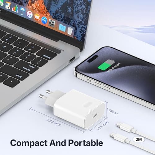 iPhone Fast Charger, 20W USB C Power Adapter Plug, Apple MFi Certified Charger Block Compatible with iPhone 17/16/16 Plus/16 Pro/16 Pro Max/15/iPad Air/AirPods, with 2M Type-C to C Cable - Image 7