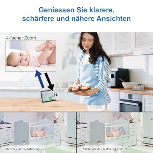 Vtech VM818 HD Baby Monitor - Video Baby Monitor with Wide Angle Camera - HD Video, Clear Sound, 5" LCD Color Screen and Night Vision Function - Intercom, Lullabies and Sounds - Image 4