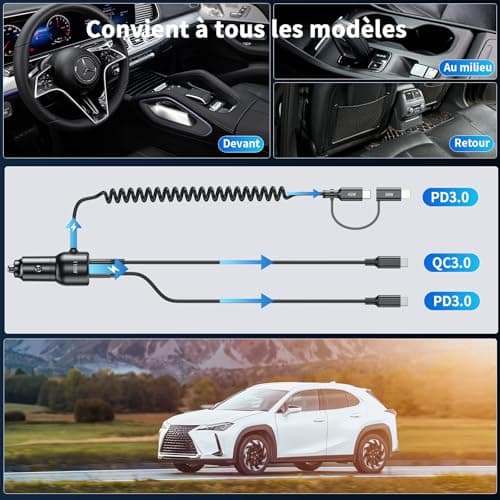 Car Charger Fast Charge 110W Total USB C 65W & USB A 45W with 5ft Spiral C and L Car Cigarette Lighter Charger Cable for iPhone 16 15 14 13 12 11Pro Max Mini Samsung S22 S21 Note Pixel - Image 7