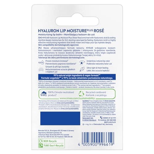 NIVEA Hyaluron Lip Moisture Plus Rose Baume à lèvres hydratant 5,2 g - Image 4