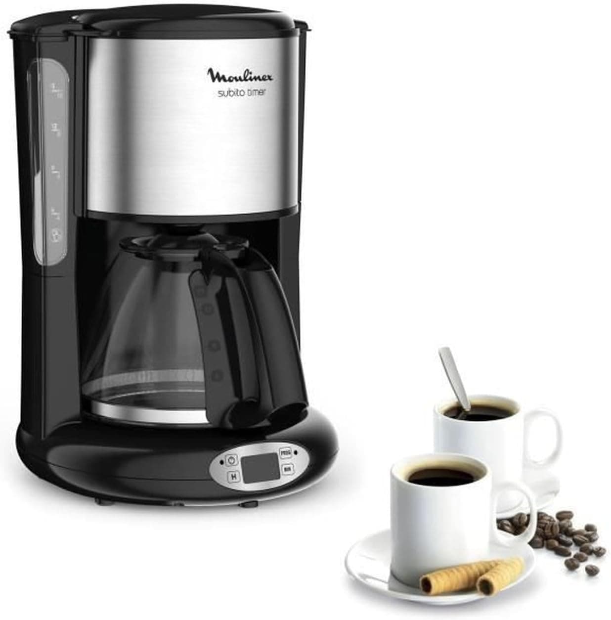 Moulinex Drip Coffee Maker, 1.25 L Capacity, 10 to 15 Cups, 24 Hour Programming, Keep Warm, Subito FG362810, Black