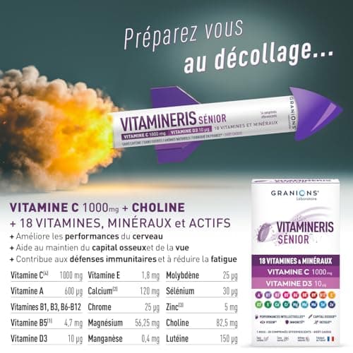 Granions Vitamineris Senior 1000mg - 28 Effervescent Tablets = 1 Month - Special for 50 Years and Above - Cognitive Functions - Immunity - 20 Vitamins, Minerals and Active - Made in France - Image 5