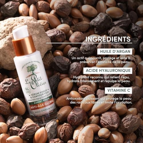 LE PETIT OLIVIER - Sérum Visage & Contour des Yeux Anti-Âge - Huile d'Argan, Vitamine C & Acide Hyaluronique- Lisse & Unifie- Tous Types De Peaux - 99% D'Origine Naturelle - Fabriqué en France - 30 ml - Image 7
