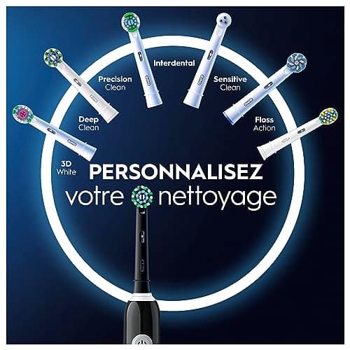 Oral-B Brosse A Dents Electrique Pro 1Noire, 3 Modes De Nettoyage 3D Dont Douceur, Brossage Avec Des Oscillo-Rotations Et Pulsations, 2 Brossettes De Rechange Rondes Oral B, Chargeur, Emballage Carton - Image 5