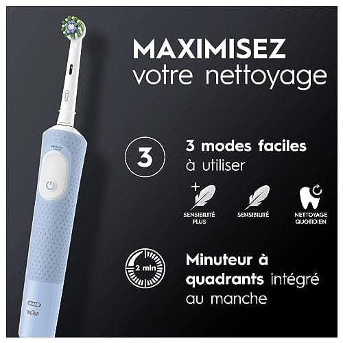 Oral-B Vitality Pro Brosse à Dents Électrique, Bleu, 1 Brossette Nettoyage 2D, Élimine la Plaque Dentaire, 3 Modes de Brossage, Minuteur, Rechargeable - Image 5