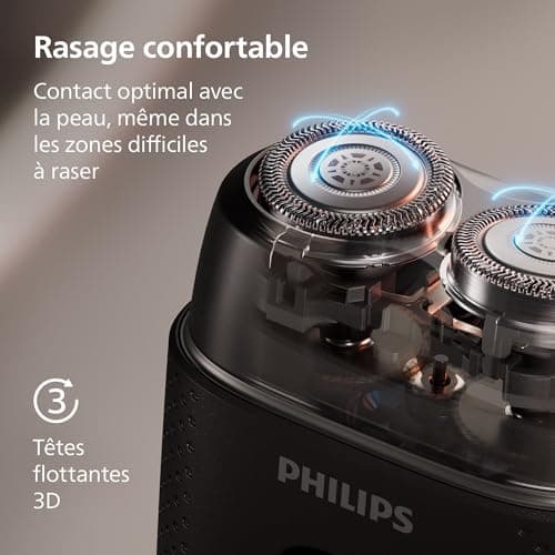 Rasoir Philips série 500 – électrique et compact, Lift & Cut, lames Dual SteelPrecision, têtes flottantes 3D, poils secs ou mouillés, étui de voyage, verrouillage, couvercle magnétique, modèle S595/05 - Image 6
