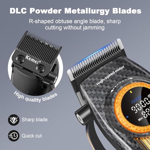 KEMEI 2242 Professional Hair Clipper for Men, Cordless Electric Hair Clipper, DLC Blades, Turbo Motor 5000-9000RPM, USB Rechargeable, Up to 220 Minutes Use with LED Display - Image 4