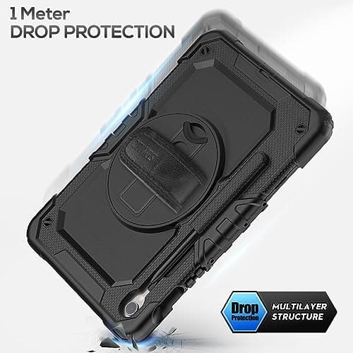 SEYMAC Case for Samsung Galaxy Tab S10 Lite / S10 FE / S9 FE 10.9 inches/S9 11 inch, Shockproof Case with Screen Protector, Hand Strap, Shoulder Strap, Stand and Pen Holder, Black - Image 6