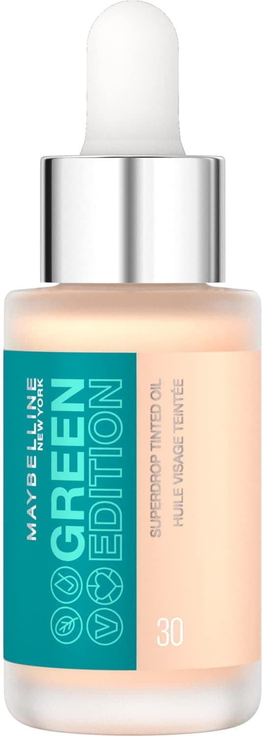 Maybelline New York - Tinted Oil Foundation for Face - Enriched with Jojoba & Marula Oil - For All Skin Types - Superdrop Green Edition Tinted Oil - Shade : 30