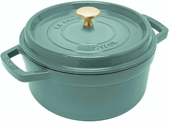 Staub - Round Cast Iron Casserole with Spiked Lid 22 cm Eucalyptus - STAUB - Image 1