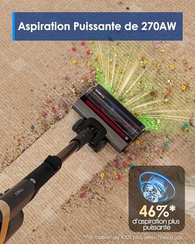 Tineco Pure One A90S Aspirateur Balai sans Fil, 270AW d’Aspiration, 105 Min d'autonomie, Brosse 3DSense Master, Lumière LED Verte à 150°, Pliable à 180°, Adapté aux Poils d'animaux/Tapis/Sols Durs - Image 3