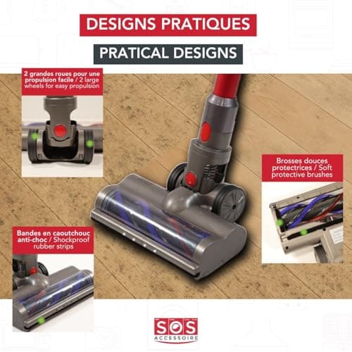 SOS Accessoire Brush Compatible with Dyson V7, V8, V10, V11, V15 Vacuum Cleaners - Direct Drive Cleaning Head with Bright LED - Hard Floors and Carpets - SOS - Image 5
