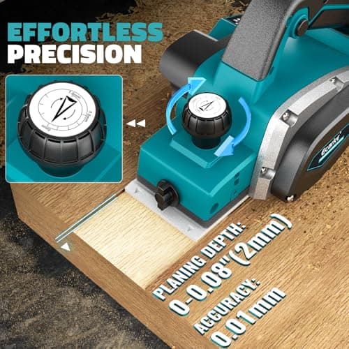 Ecarke 750W Cordless Electric Planer - Compatible with Makita 18V Batteries, Brushless Motor, 15,000 RPM, Width 82 mm, Depth 0-2 mm - Wood, Furniture & DIY - No Battery - Image 7