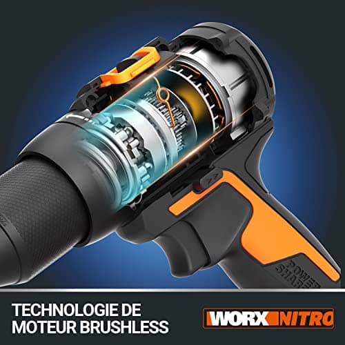 WORX Perceuse Visseuse sans Fil Brushless 20V WX102, Compacte et légère, Couple 60Nm, Mandrin 13mm, 2 vitesses, Lumière LED, Vissage et Dévissage, Livrée avec 2 Batteries 2Ah et Chargeur rapide - Image 8