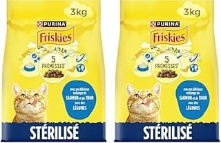 Friskies FRISKIES Chats Stérilisés Au Saumon et aux Légumes - 3 KG - Croquettes pour Chat Adulte (Lot de 2)