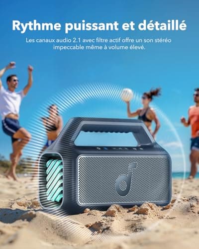 Soundcore Enceinte Bluetooth puissante Boom 2, Son de 80 W avec Caisson de Basse et BassUp 2.0, 24h, IPX7, USB-C, Bluetooth 5.3, Enceinte Portable, Le Camping, la Plage et Le Jardin - Image 5