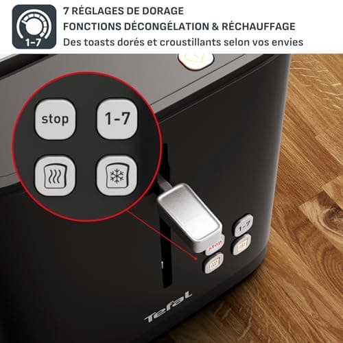 Tefal Toaster with 2 slots, 7 levels of browning, Stop function, Digital display, 2 customizable favorites, Count of time left, Defrost, Heat, Smart'n Light, Black, TT640810 - Image 5