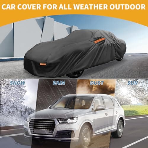 All Weather Waterproof Car Cover for Automobile Outdoor Anti-UV Sun and Rain Protection for Mazda MX-5 Miata 190T-Pu Black Reflective Strips - Image 3
