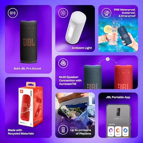 JBL Grip, Compact Bluetooth Speaker, AI Sound Boost, Waterproof and Dustproof IP68, Atmosphere Lighting, 14 Hours of Battery Life, Auracast Multi-Speaker Connection, Portable JBL App, White - Image 3