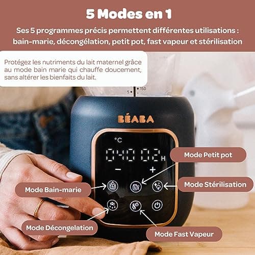 BÉABA, Baby Bottle Warmer/Sterilizer, Breast Milk Heater, Multi-Functions: 5 Modes, Baby Bath, Small Pot Warmer, Defrosting, Quick Mode, Sterilisation Mode, Multi Milk, Night Blue - Image 5