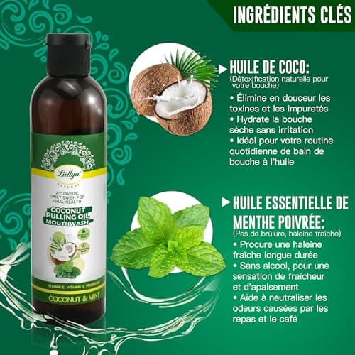 Natural Mouthwash with Organic Coconut Oil & Peppermint, 6 Essential Oils, 3 Vitamins, Reduces Bad Breath, Fresh Breath, Gum Care, Alcohol and Fluoride Free, 236 ml - Image 4