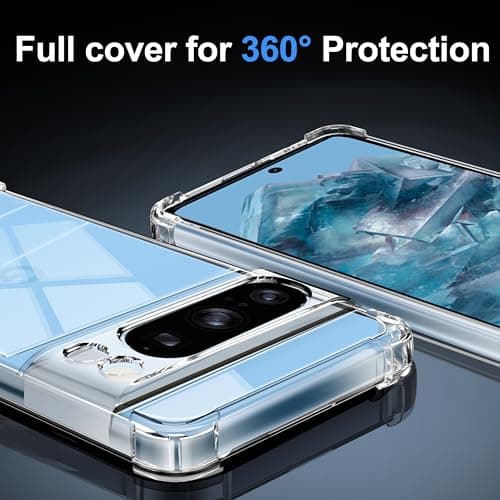 3 in 1 Tempered Glass and Case for Google Pixel 8 Pro, [Built-in Air Cushion] Anti-Yellowing Soft TPU Bumper Case Cover Protection for Pixel 8 Pro, Transparent - Image 4