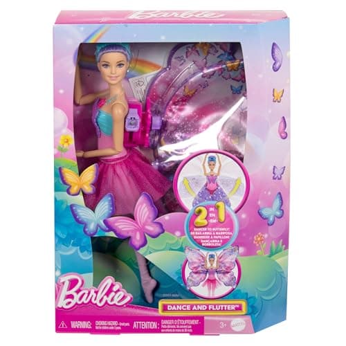 Barbie From Dancer to Butterfly Transformation Doll 2 in 1 with Open Wings Purple Hair Headband and Removable Tutu HXJ10 - Image 7