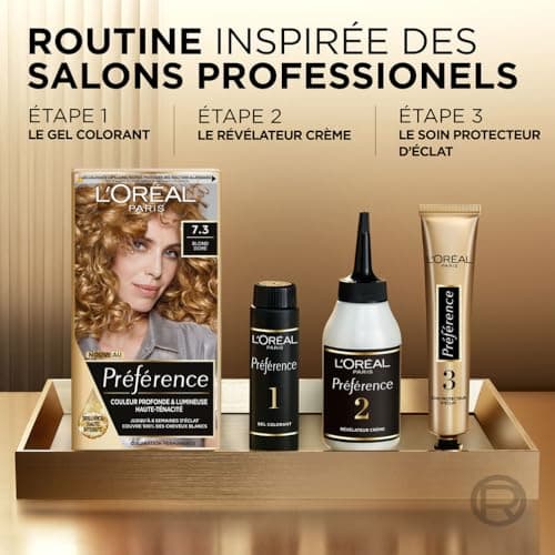 L'ORÉAL PARIS Permanent Hair Colour Long-Lasting and Bright 100% Covers White Hair - Preference - Shade : Florida (7.3), Golden Blonde - Image 6