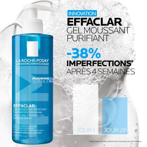 La Roche-Posay | Effaclar gel moussant purifiant nettoyant peau grasse | Nettoyant visage | Nettoie, purifie & réduit les imperfections | Pour peaux grasses, sensibles & acnéiques | Lot de 2 x 400ml - Image 6