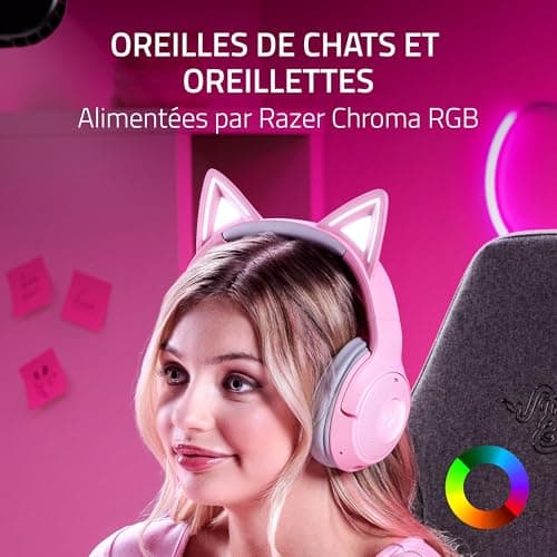 Razer Kraken Kitty V2 BT Wireless Bluetooth Headphones with RGB Lighting and Cat Ears (Bluetooth 5.2, 40 mm Triforce, Noise Cancelling Microphones, Up to 40 Hours of Playtime) Pink - Image 3