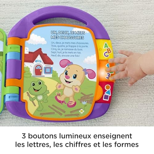 Fisher-Price CDH39 Learning Toy Musical Book Interactive Rhymes Laughing and Learning with Lights and Music for Babies and Toddlers, French Version - Image 5