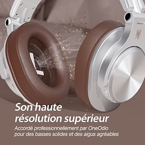 OneOdio BT5.2 Wireless Bluetooth Headphones with 72 Hours A70, Noise Reduction CVC 8.0, 3 Cables, Lightweight Comfortable, Foldable, Music Sharing, Compatible Phone, DJ, Piano, Guitar (Silver) - Image 6
