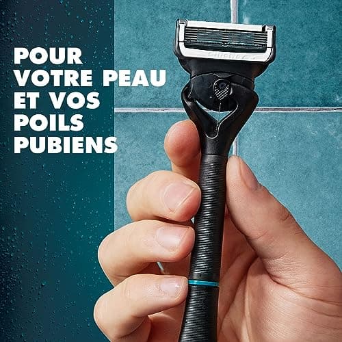 Gillette Intimate Rasoir Manuel Homme, Manche Réutilisable Et 2 Cartouches De Recharge A 5 Lames Anti-Friction Pour Protéger La Peau Du Pubis, Conçu Pour Un Rasage Facile Des Zones Intimes - Image 4