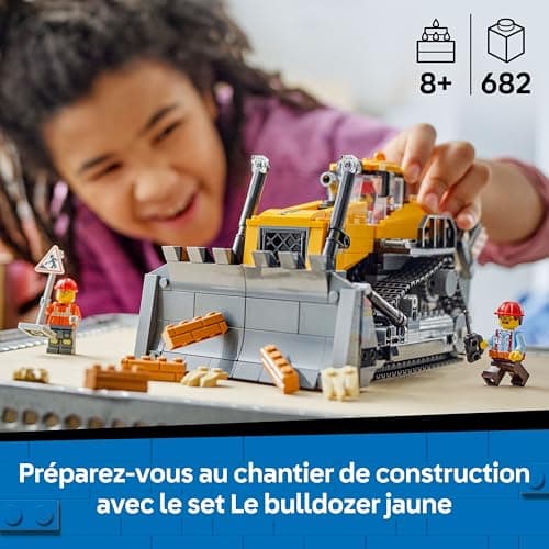 LEGO City Le Bulldozer Jaune - Jeu de Construction de véhicule de Chantier de Grande Taille - 3 Minifigurines - Briques supplémentaires & Panneau - Cadeau d'anniversaire pour garçon dès 8 Ans 60466 - Image 4