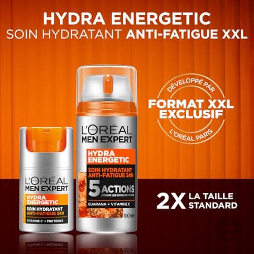 L'Oréal Men Expert - Soin Visage pour Homme - Hydratation 24H & Anti-Fatigue - 5 Actions - Texture Gel-Crème - A la Vitamine C et aux Protéines - Tous Types de Peaux - Hydra Energetic - 100 ml - Image 5