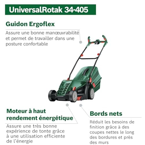 Bosch UniversalRotak 34-405 Wired Lawnmower (1300 W Motor, Cutting Width: 34 cm, 40 Litre Collection Bin for Uniform Lawn Mowing Leaving Clean Edges) - Image 4