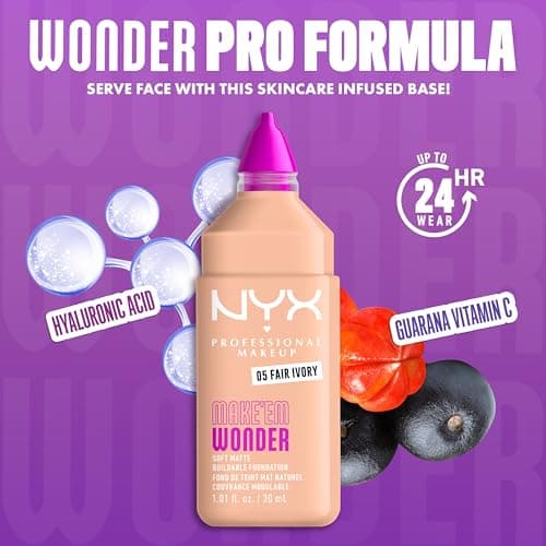 NYX Professional Makeup - Make 'Em Wonder - Foundation - 24h hold - No plaster effect - Hyaluronic Acid and Guarana Extract - Vegan Formula - Shade : Fair Ivory 5-30 ml - Image 6