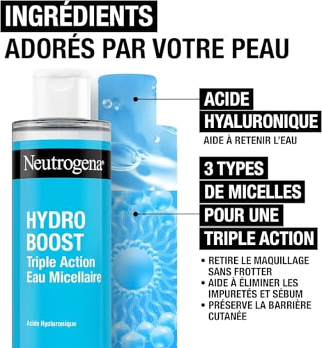 Neutrogena – Eau Micellaire Triple Action Hydro Boost (flacon de 400 ml) – Nettoyant pour le visage enrichi en acide hyaluronique – Démaquillant pour éliminer les impuretés et booster l'hydratation - Image 6